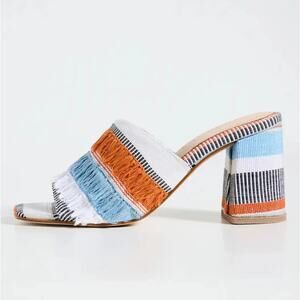 Shekudo Woven Block Heel Fringe Ilamoye Mule Sandal Weave 2 9
